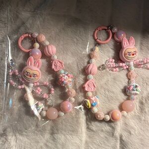 Labubu key chains - Pink Beaded Key Chain Two